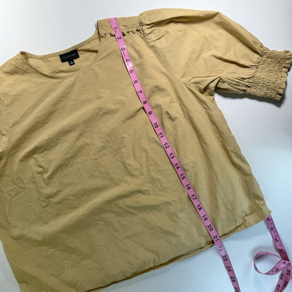 Who What Wear Women's Puff Sleeve Khaki Top Button Detail Short Sleeve Large - Picture 9 of 9